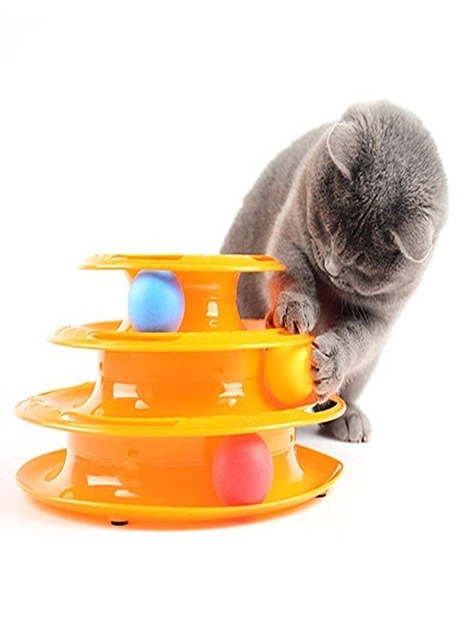 BohoBark Interactive 3-Layer Tower Track Roller with Colourful Balls Turntable Puzzle Toy Ideal for Mental and Physical Exercise Cats and Kittens (Orange) - Image 1
